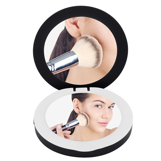 USB Round compact Power Bank Led makeup mirror Black 9cm - 6900000 КОЗМЕТИЧНИ КУТИИ ЗА СЪХРАНЕНИЕ