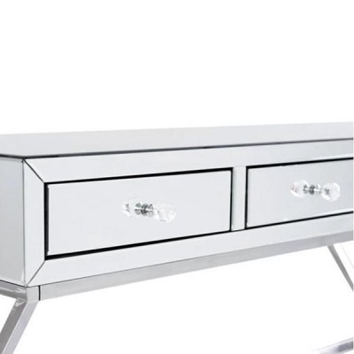 Mirrored Dressing Makeup Table Silver Glas 3 Drawers 120x80cm - 6900138