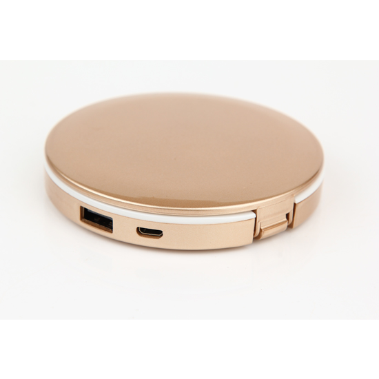 Round compact Led makeup mirror gold 9cm - 6900161 HOLLYWOOD MIRRORS