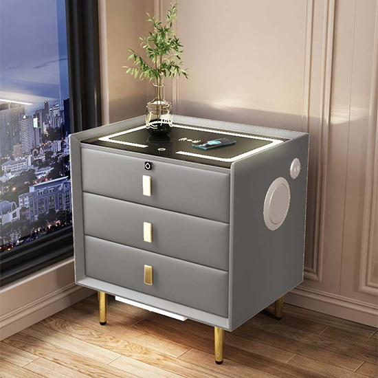 Smart bedside table Leather Passion Light Gray - 6900182 OFFERS