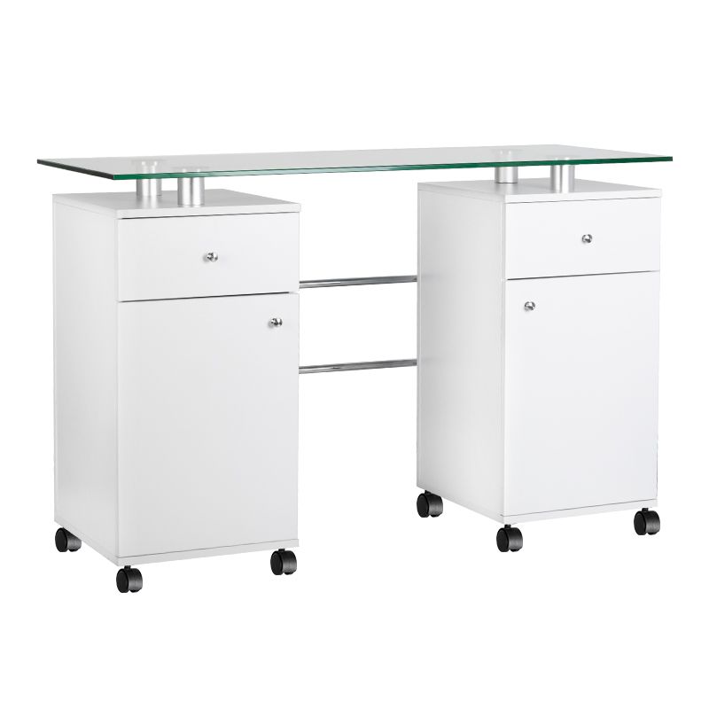 Professional manicure table with glass surface White - 0132943 MANICURE TROLLEY CARTS-TABLES