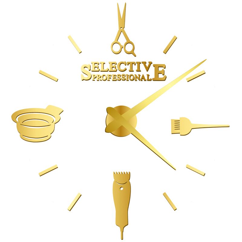 Decorative hair salon sticker clock Gold - 0135184 WALL CLOCKS