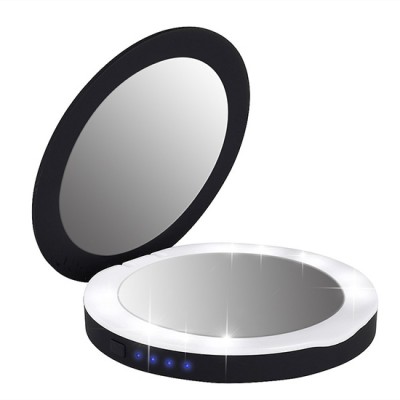 USB Round compact Power Bank Led makeup mirror Black 9cm - 6900000