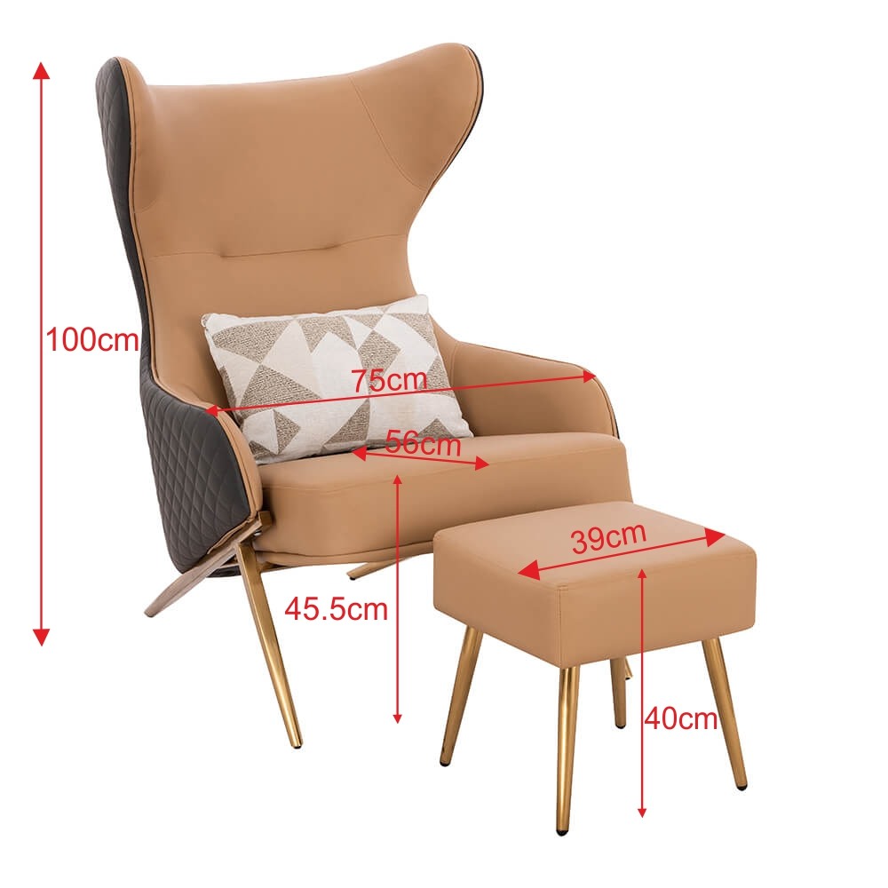 Lounge Chair and relax stool Brown Beige-5470117 NORDIC STYLE COLLECTION