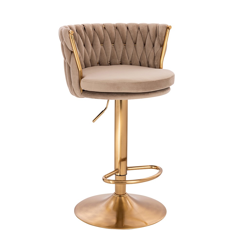 Luxury Bar Stool Velvet Light Brown Gold-5450150