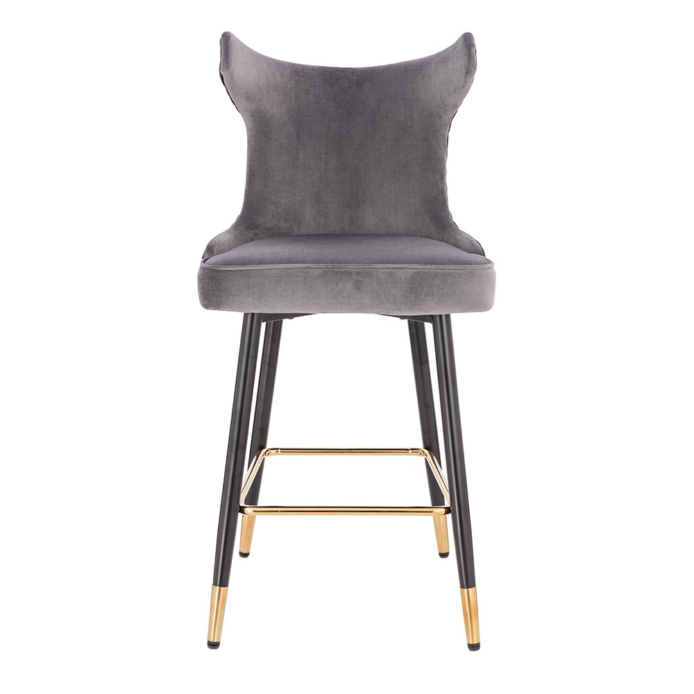 Луксозен бар стол от кадифе, тъмно сив  - 5450111 