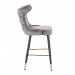 Luxury Bar stool Velvet Dark Grey Gold - 5450111 