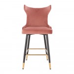 Луксозен бар стол от кадифе, винено червен цвят - 5450109 