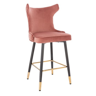 Луксозен бар стол от кадифе, винено червен цвят - 5450109