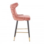 Луксозен бар стол от кадифе, винено червен цвят - 5450109 