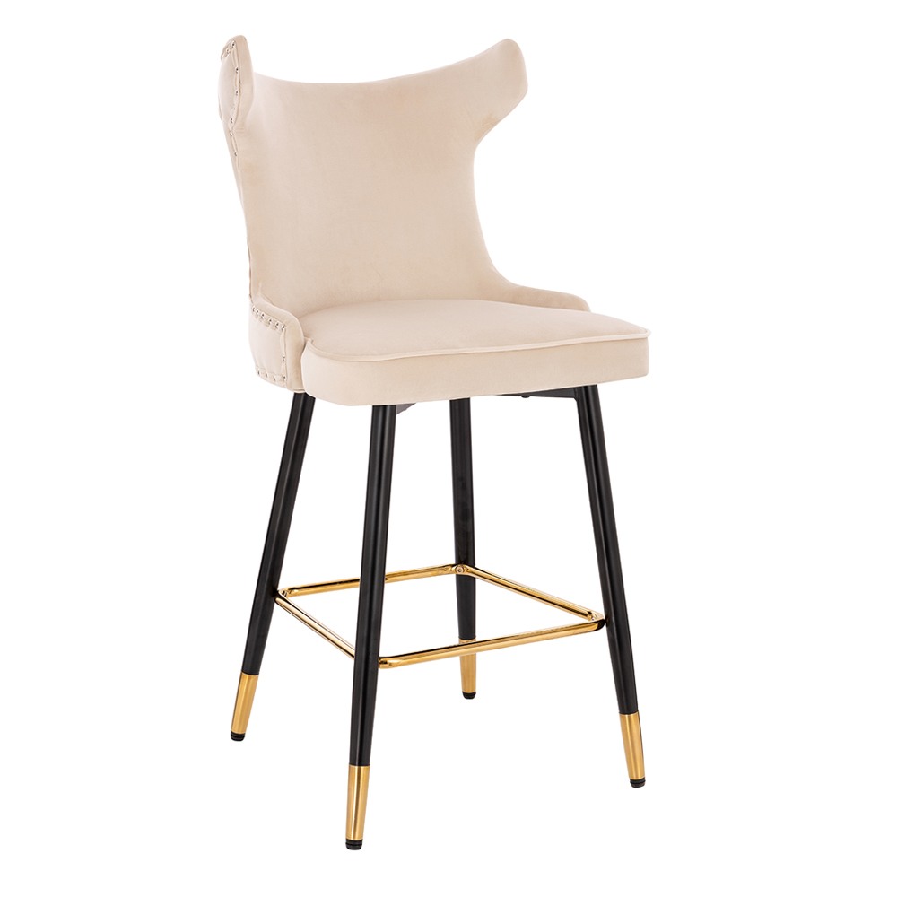 Луксозен бар стол от кадифе, златисто-кремав - 5450110 