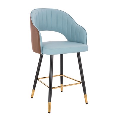 Луксозен бар стол от PU кожа, светло – кафяв цвят - 5450130