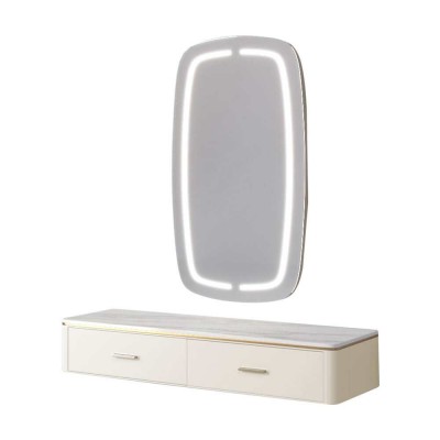 Privilege Leather Station and Led Light Mirror Cream Gold-6991205
