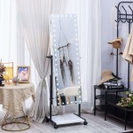 Wheeled Led Light Jewelry Cabinet Standing Mirror -6900244