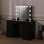 Vanity Table Glass Top & Hollywood Full Mirror Black - 6961059 BOUDOIR LUXURY COLLECTION