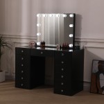 Vanity Table Glass Top & Hollywood Full Mirror Black - 6961059 BOUDOIR LUXURY COLLECTION