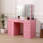 Vanity Table Glass Top & Hollywood Full Mirror Pink - 6961032 BOUDOIR LUXURY COLLECTION