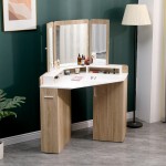 Corner Vanity Dressing Table & Trifold Mirror Natural White-6961066 ЛУКСОЗНА КОЛЕКЦИЯ БУДОАР