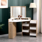 Corner Vanity Dressing Table & Trifold Mirror Natural White-6961066 BOUDOIR LUXURY COLLECTION