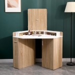 Corner Vanity Dressing Table & Trifold Mirror Natural White-6961066 ЛУКСОЗНА КОЛЕКЦИЯ БУДОАР