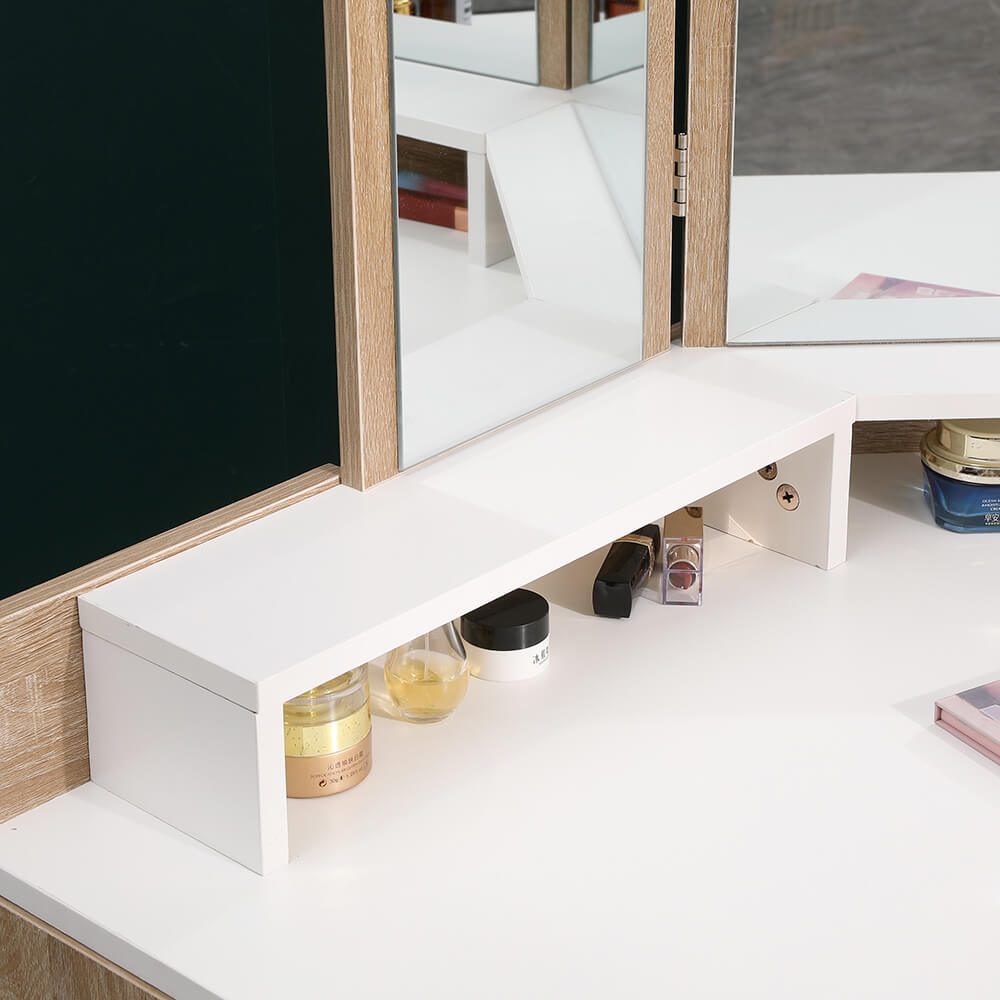 Corner Vanity Dressing Table & Trifold Mirror Natural White-6961066 ЛУКСОЗНА КОЛЕКЦИЯ БУДОАР