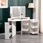Corner Vanity Dressing Table & Trifold Mirror White-6961067 ЛУКСОЗНА КОЛЕКЦИЯ БУДОАР