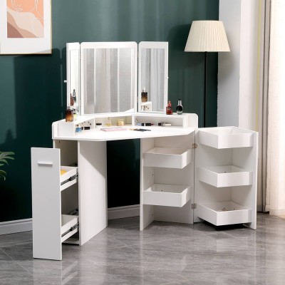 Corner Vanity Dressing Table & Trifold Mirror White-6961067