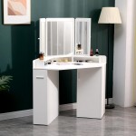 Corner Vanity Dressing Table & Trifold Mirror White-6961067 ЛУКСОЗНА КОЛЕКЦИЯ БУДОАР