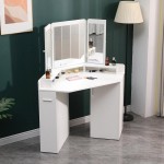 Corner Vanity Dressing Table & Trifold Mirror White-6961067 BOUDOIR LUXURY COLLECTION