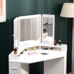 Corner Vanity Dressing Table & Trifold Mirror White-6961067 ЛУКСОЗНА КОЛЕКЦИЯ БУДОАР