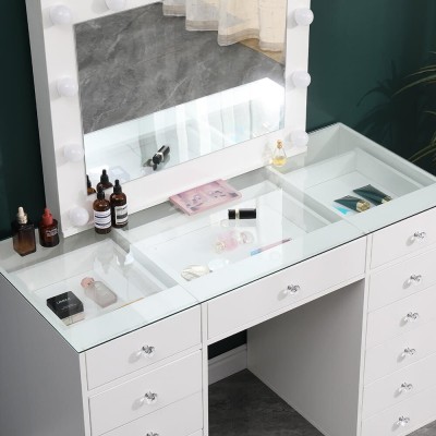 Best seller - Тоалетка "Vanity" със стъклен плот и огледало - 6910010