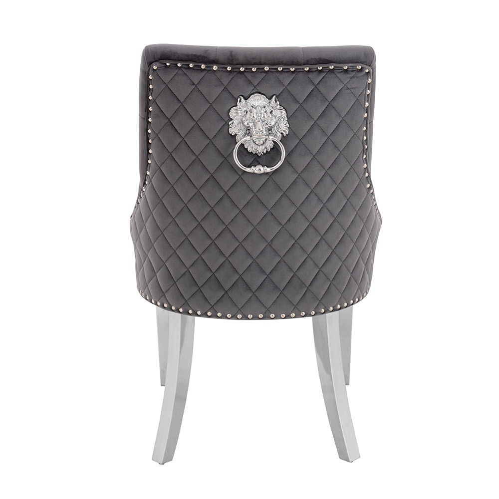Luxury Chair French Velvet Lion King Grey Silver-5470232