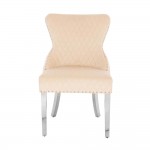 Luxury Chair French Velvet Lion King Beige Silver-5470225 KING & QUEEN FURNITURE