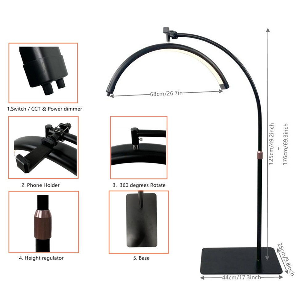 Professional led moon light Pro innovation Patented  27 inch Black- 6600068 RING & BEAUTY LIGHTS