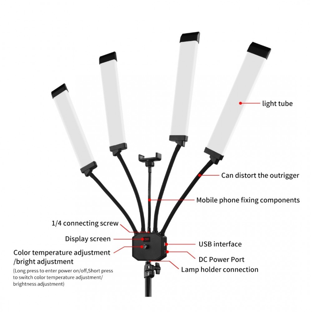 Eyelashes flexible LED light 4 arms - 6600032 RING & BEAUTY LIGHTS