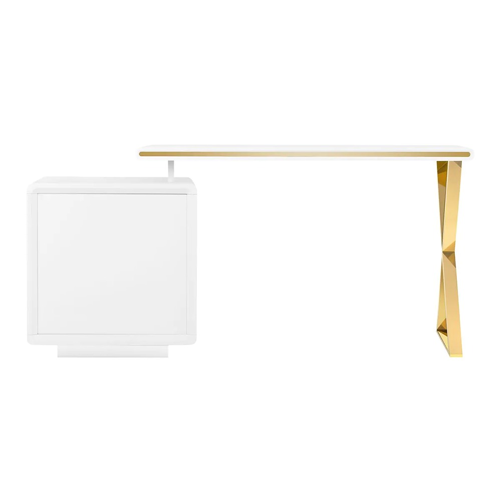 Working Desk 3309G Gold White-0146660 MANICURE TROLLEY CARTS-TABLES