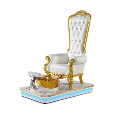 Throne Spa pedicure chair wood frame with Led light White and Gold - 6950101