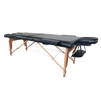 Folding Wooden Massage Bed Extra Large 3 Seat Black- 9030116