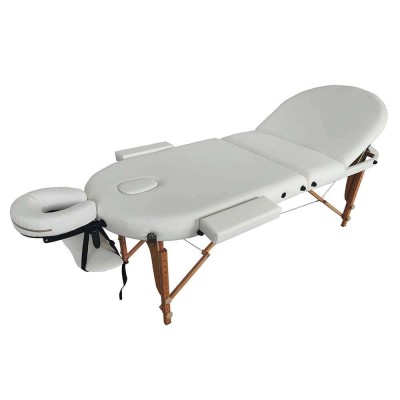 Folding Wooden Massage Bed  Extra Large Oval 3 Seat White- 9030115