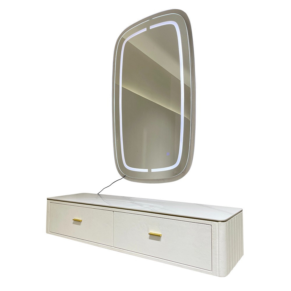 Privilege Leather Station and Led Light Mirror Cream Gold-6991205 WAITING-RECEPTION & HAIRDRESSING CONSOLE-MIRRORS