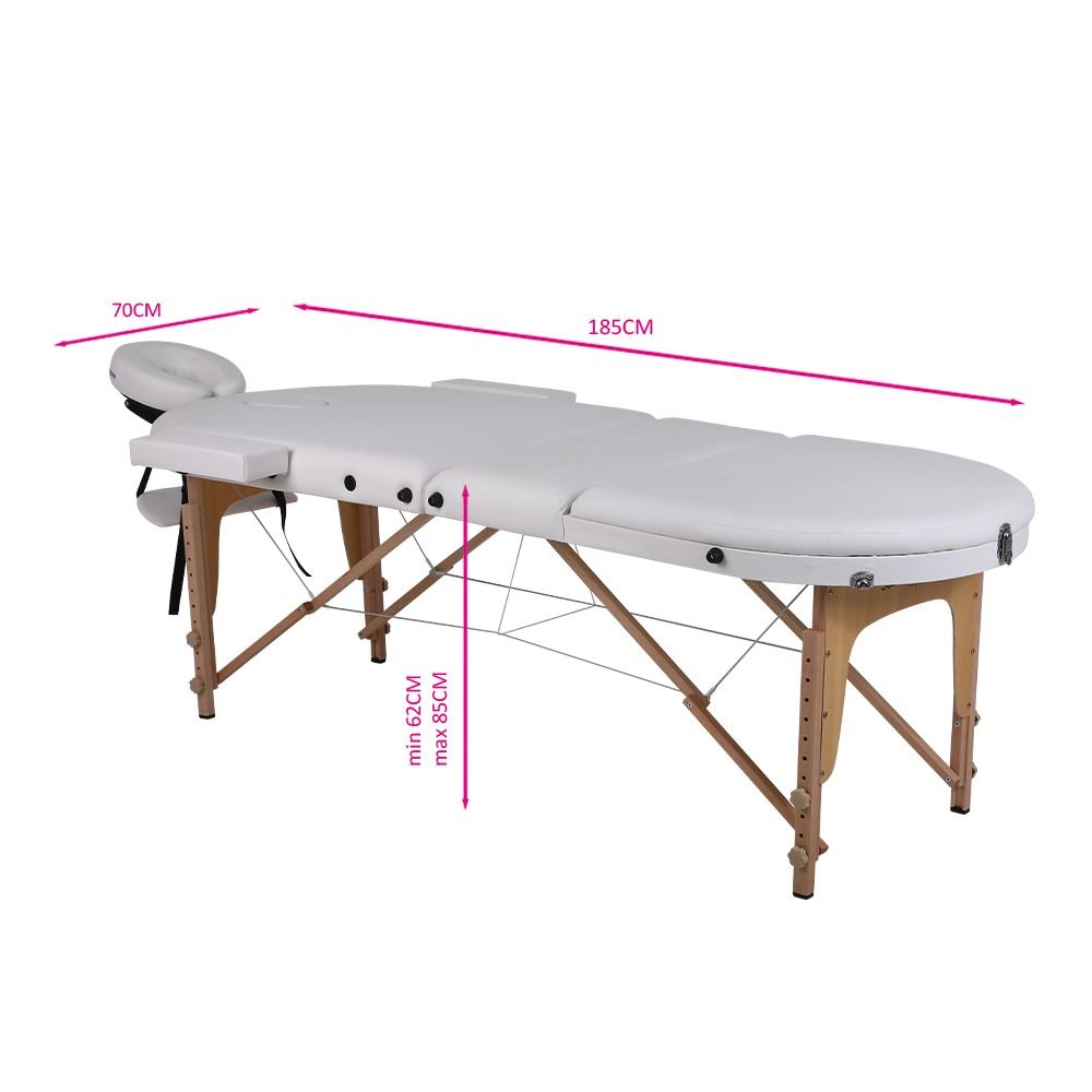 Folding Wooden Massage Bed Extra Large Oval 3 Seat White- 9030115 STANDARD BEDS - PORTABLE BEDS