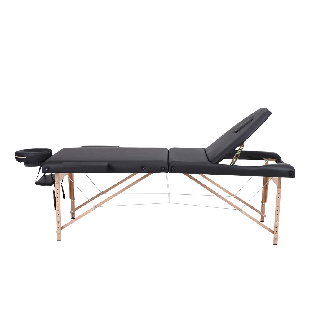Folding Wooden Massage Bed Extra Large 3 Seat Black- 9030116 STANDARD BEDS - PORTABLE BEDS