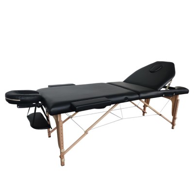 Folding Wooden Massage Bed Extra Large 3 Seat Black- 9030116