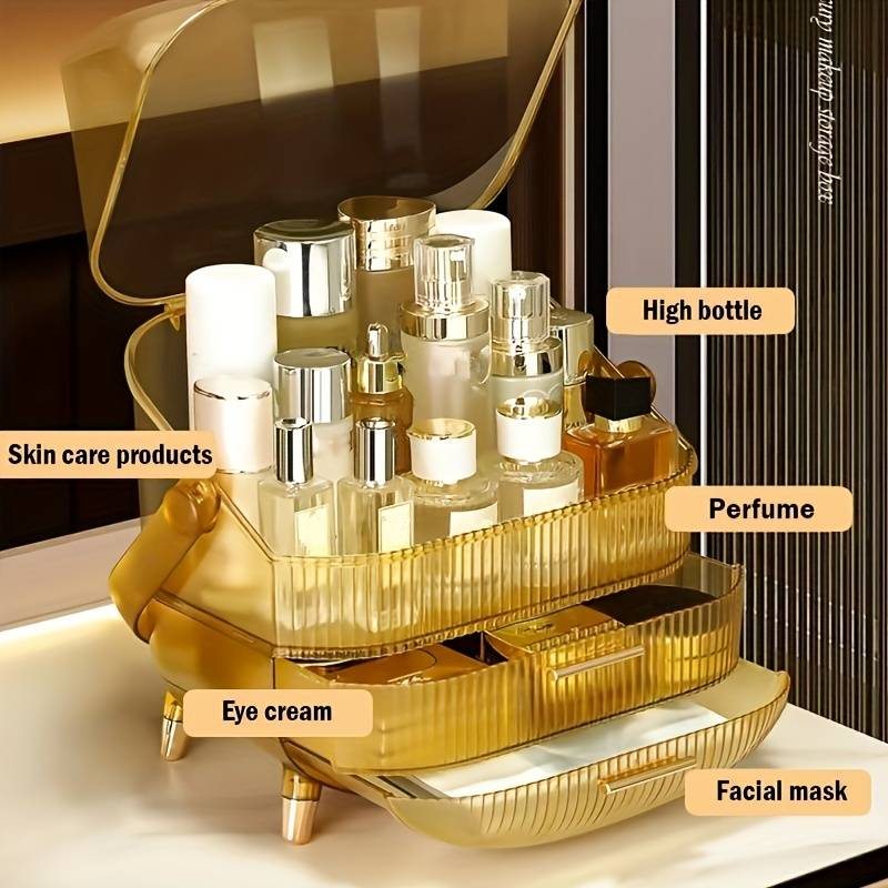 Professional beauty case and Makeup Storage Box Clear Gold-6930302 COSMETIC STORAGE BOXES