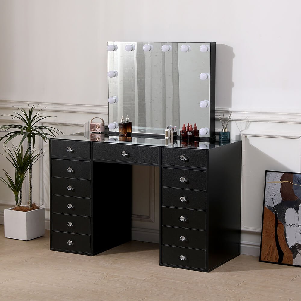 Vanity Table Hollywood Mirror with 2 storage shelves-6910022
