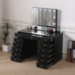 Vanity Table Hollywood Mirror with 2 storage shelves-6910022