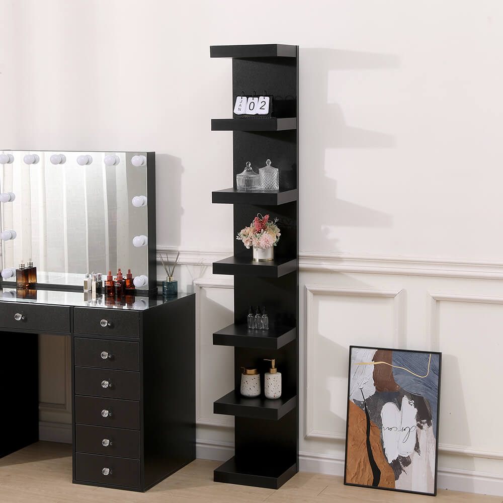 Full Set Vanity Table Black & Hollywood Full Mirror with 2 storage shelves-6910022 BOUDOIR LUXURY COLLECTION